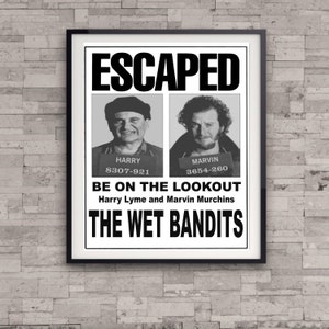 Home Alone The Wet Bandits Harry and Marv Wanted Escaped Flyer Poster Kevin McAllister Christmas Movie Prop Framed Gift Free Shipping