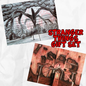 Stranger Things Will's Drawing Shadow Monster Replica Prop Netflix Show The Upside Down Hawkins Framed Print Halloween Creel House Season 4 Set of 2