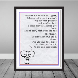 Chicago Cubs Harry Caray Take Me Out to the Ball Game Sheet Music Cartoon Logo Wrigley Field Baseball Gift Print