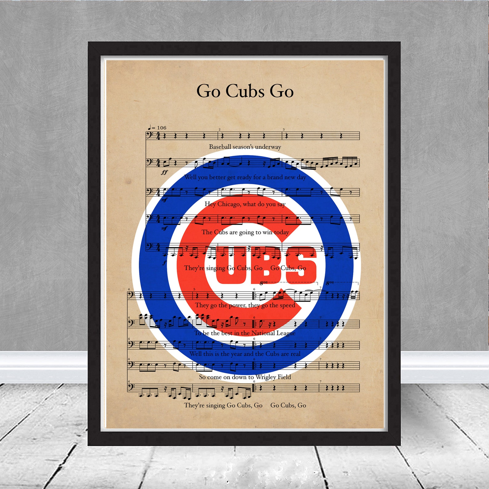 Chicago Cubs Go Cubs Go Sheet Music New Logo Wall Art Decor Etsy