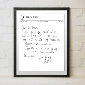 Back to the Future Movie Replica Prop Marty McfLy Letter to Doc Brown Wall Art Gift Lou&#39;s Cafe
