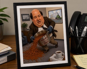 Framed Kevin's Famous Chili Cartoon Poster Art and Gift for fans of The Office and Dunder Mifflin
