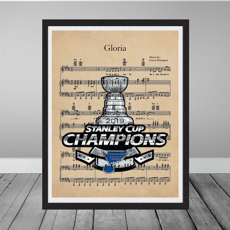 Partitura de Gloria con el logotipo de los campeones de la Copa Stanley de los St. Louis Blues, impresión artística personalizada, regalo, decoración, ¡Vamos Blues! Stanley Cup Logo