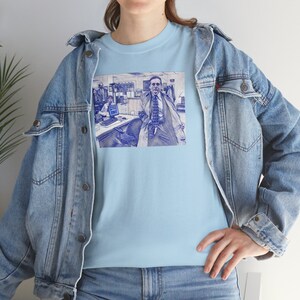 The Office Michael Scott Flashing T-Shirt Funny Scene Unisex Heavy Cotton Tee Dunder Mifflin Christmas Gift Light Blue