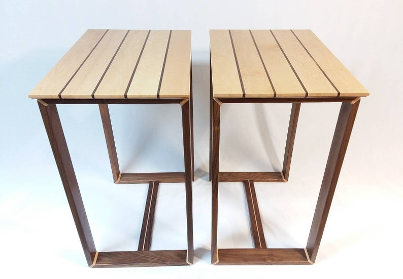 Birds Eye Maple And Walnut Side Table Night Stand Set Image 0