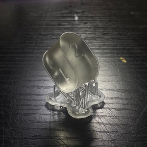 May include: A clear plastic dice with the numbers 1 and 2 printed on it. The dice is sitting on a clear plastic stand.