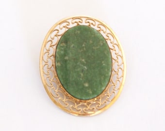 Vintage 1960s MID CENTURY 12k Gold Fill gf Filigree Latticework Genuine JADE Brooch pin Pendant for Necklace Winard Jewelry Jewellery