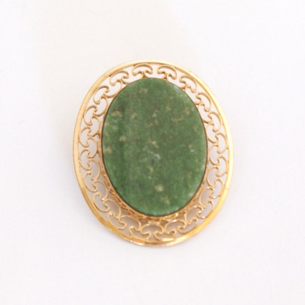Vintage 1960s MID CENTURY 12k Gold Fill gf Filigree Latticework Genuine JADE Brooch pin Pendant for Necklace Winard Jewelry Jewellery
