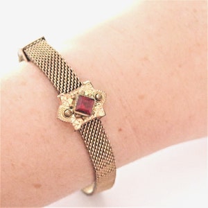 Antique Victorian Rose 10k Gold Filled Mesh Solid Bracelet Slide Garter Vintage Small to Large Wrist