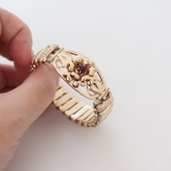 Antique 12k Rose Gold Filled Purple Stone Expansi… - image 1