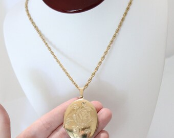 Vintage Large 1950s 12kt yellow gold filled large Rose locket & 12k gf chain