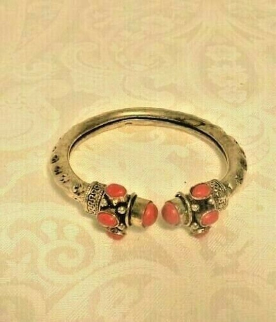 c1970s Vintage Sterling Silver Tribal Red Stones … - image 1