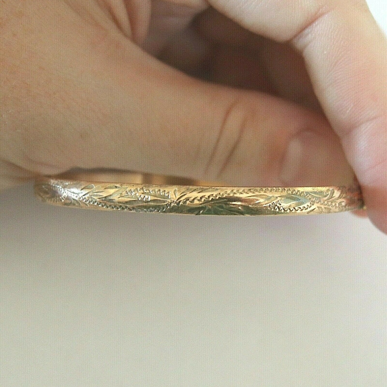 Antique Gold Filled early 1900s Bangle Bracelet Etched Edwardian Vintage