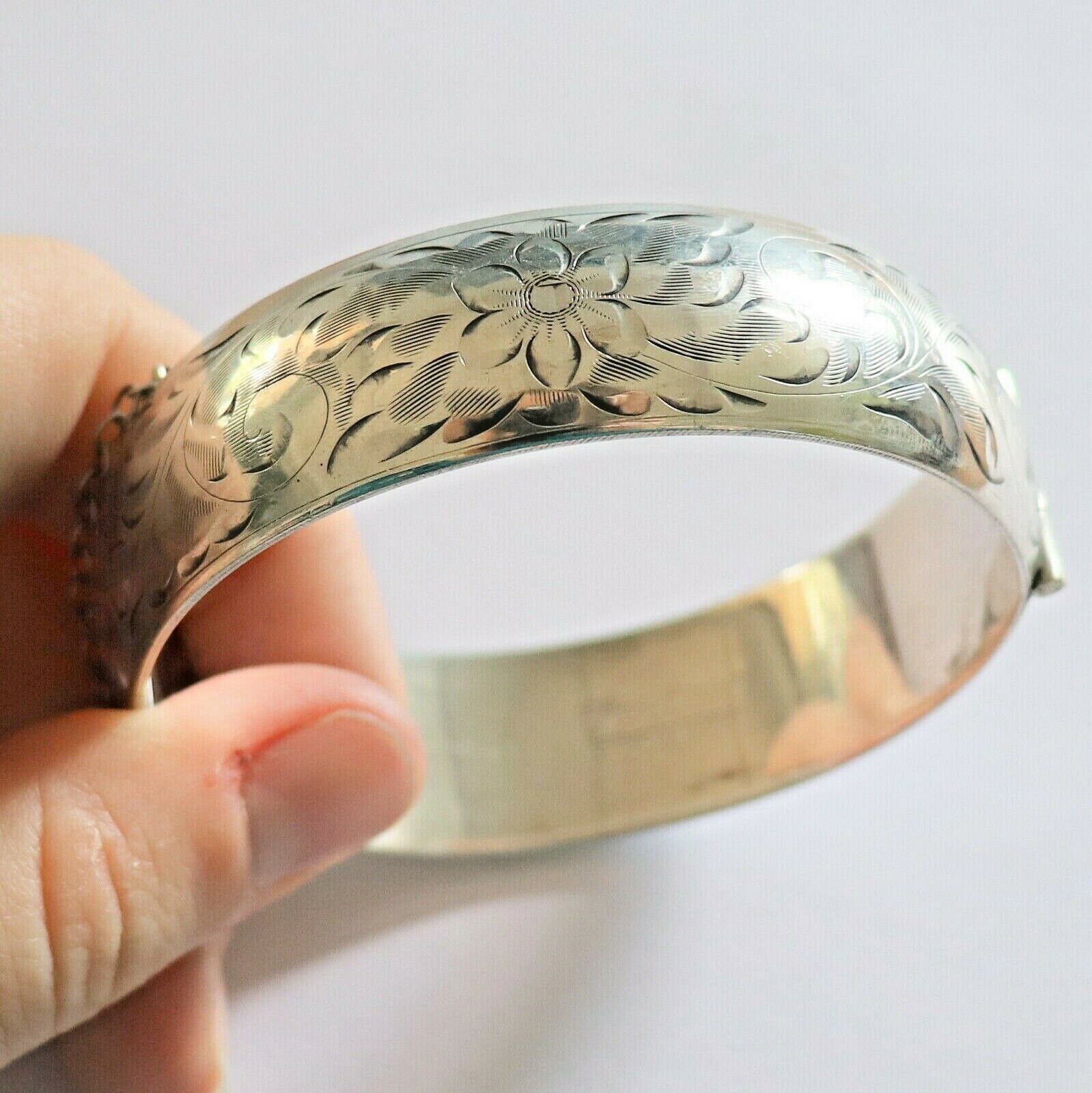 Vintage C1950s Large Wide Sterling Silver Bangle Bracelet