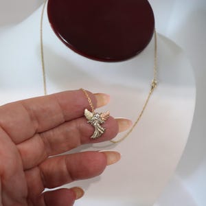 Vintage c1990s Massiv 12k Black Hills Gold & Sterling Schutzengel Charm Anhänger 14k gf Kette Black Hills