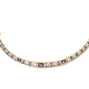 Antique Sterling Silver Amethyst Coloured Stone Bracelet Art Deco c1930s Vintage