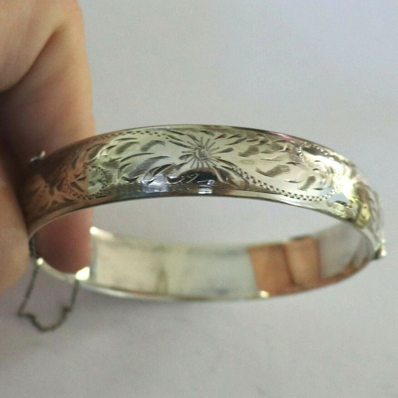 Vintage C1950s Sterling Silver Floral Bangle Bracelet Vintage C1950s Sterling Silver Floral Bangle Bracelet