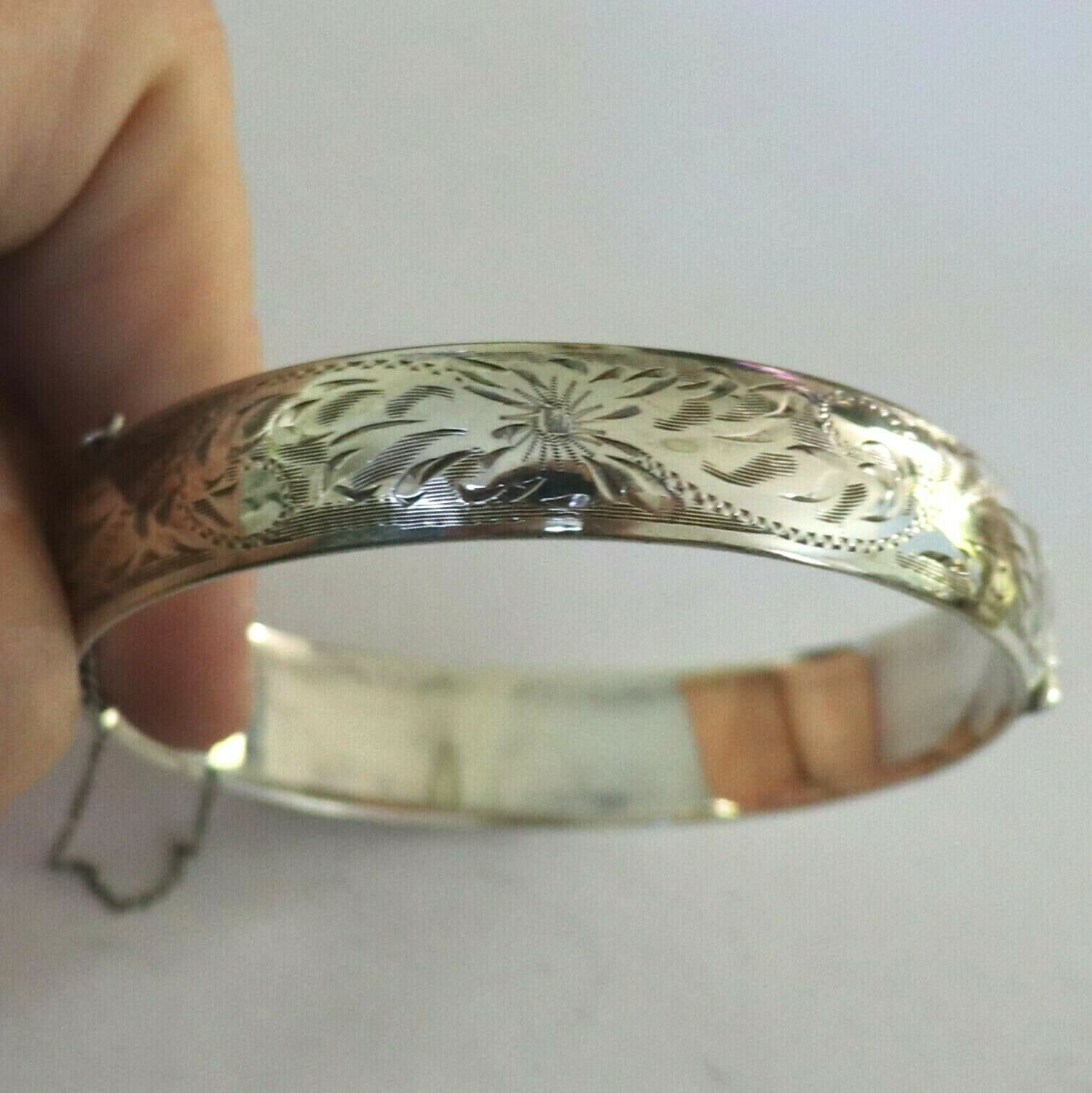 Vintage C1950s Sterling Silver Floral Bangle Bracelet Vintage C1950s Sterling Silver Floral Bangle Bracelet