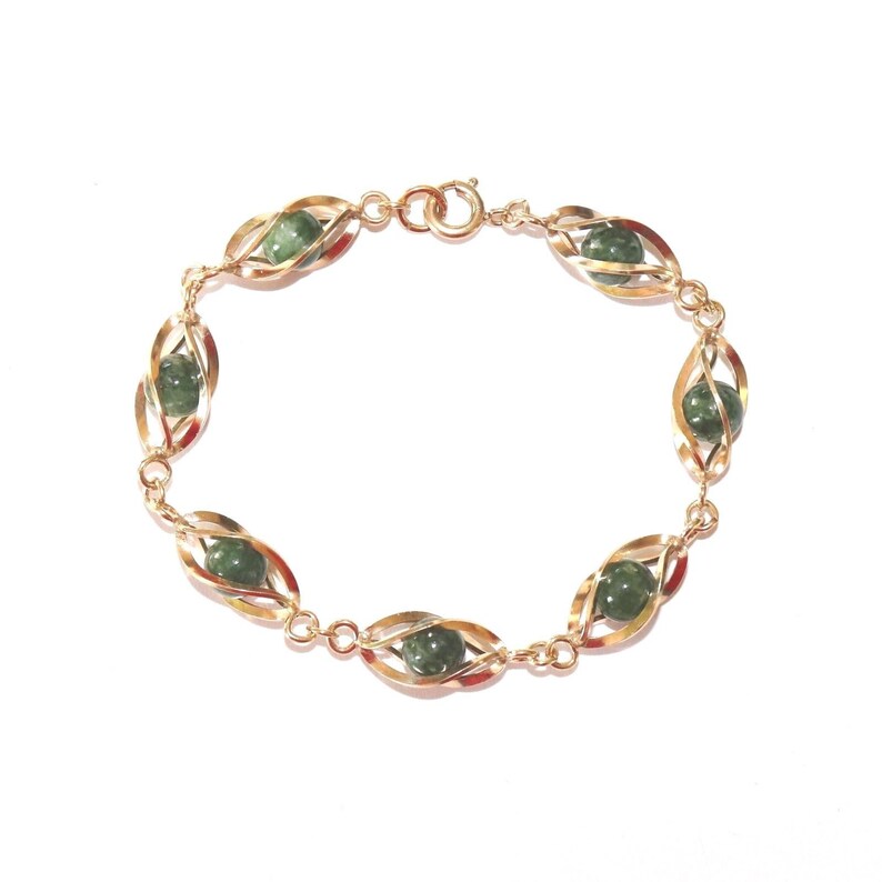 Vintage 12k Gold GF Jade ball Bracelet Bangle Caged Hallmarked Etsy