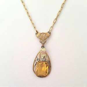 Antique 12k Gold Filled Black Hills Citrine Colour Lavalier Necklace Vintage