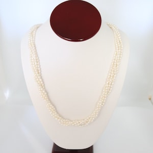Vintage 14k c1990s Gold Pearl 5 strand Torsade Necklace Twisted