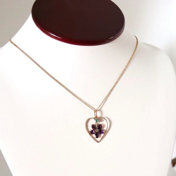Vintage 12k Gold Filled Violet Heart Pendant Real… - image 7