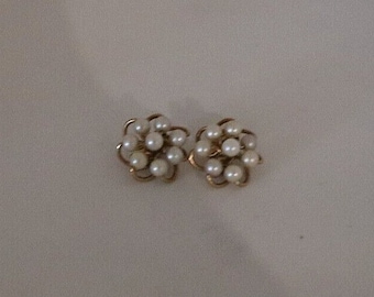 Vintage 12k Gold Fill Genuine Cultured Pearl Clip on Earring Set 1960s Hallmarks