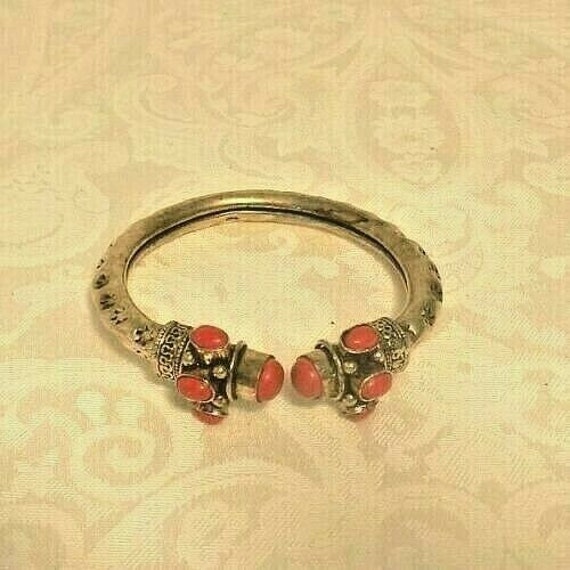 c1970s Vintage Sterling Silver Tribal Red Stones … - image 4