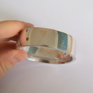 Vintage Large Wide c1960s Sterling Bangle Bracelet Hallmark Signed Mods Retro