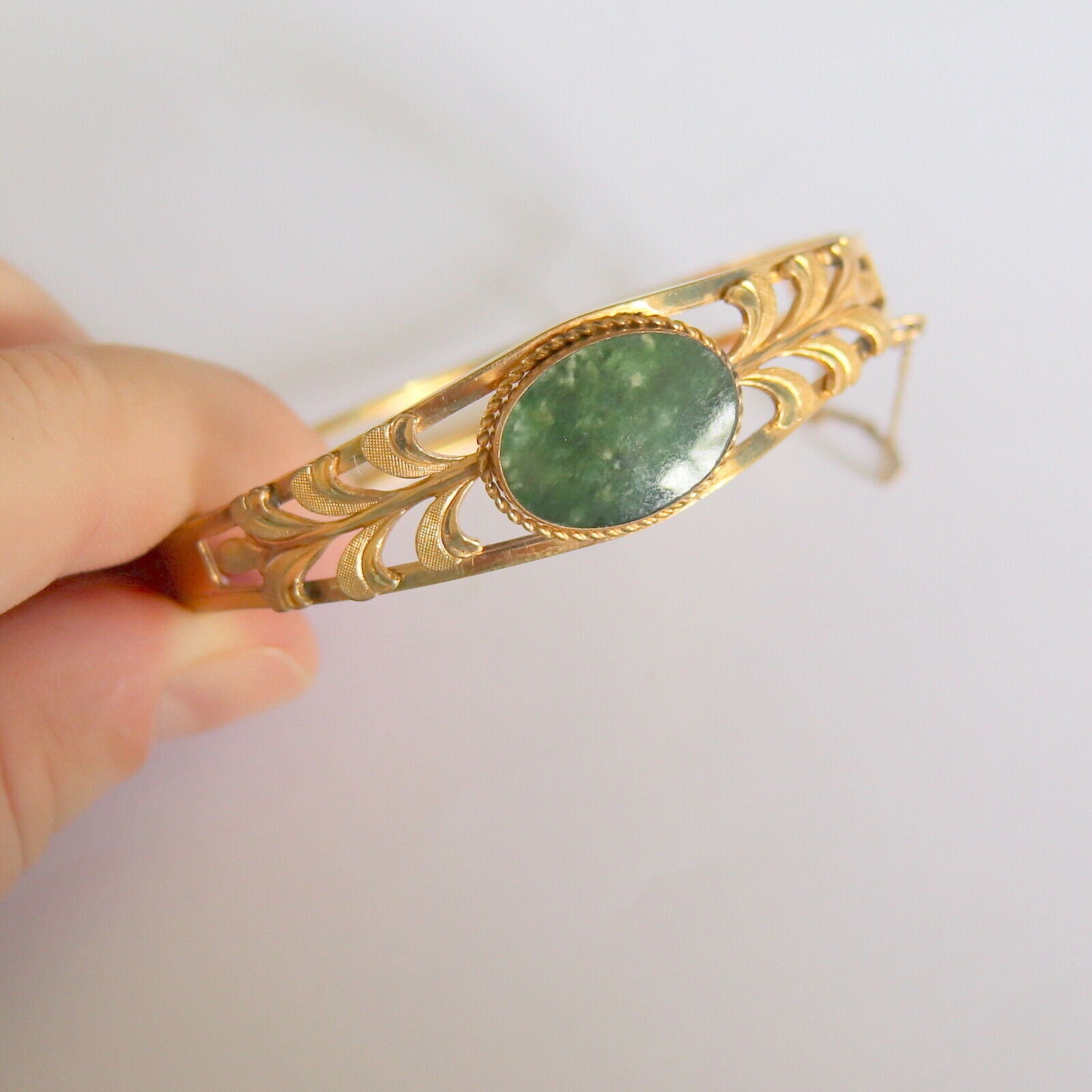 Vintage 12k Gold Filled Genuine Jade Bangle Bracelet c1960s | Etsy