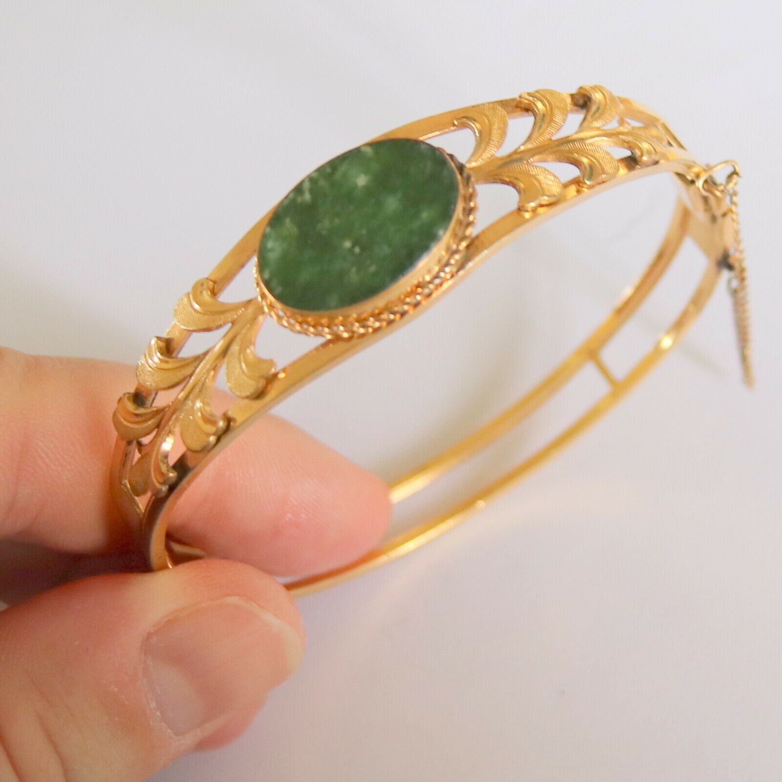 Vintage 12k Gold Filled Genuine Jade Bangle Bracelet c1960s | Etsy