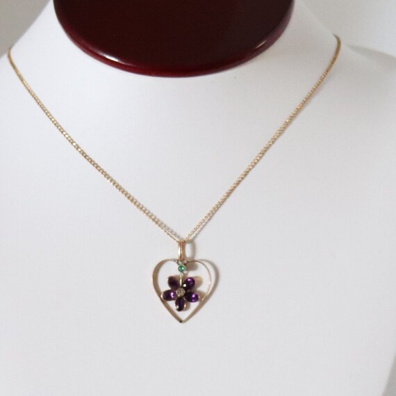Vintage 12k Gold Filled Violet Heart Pendant Real… - image 5