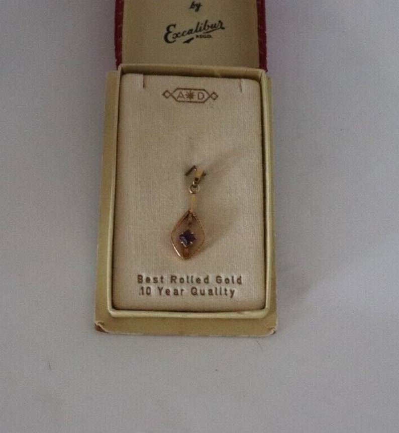 Vintage C1960s Rolled Gold Purple Stone Pendant Original Box German A&D