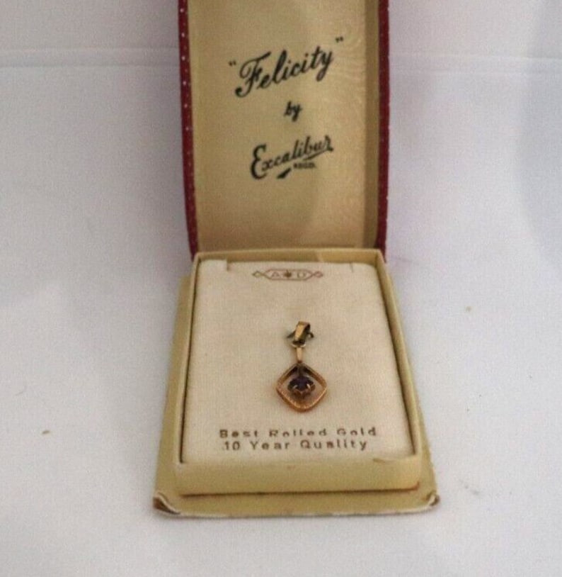 Vintage C1960s Rolled Gold Purple Stone Pendant Original Box German A&D