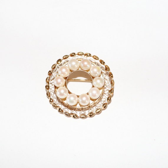 Broche Vintage Avec 12 Brillants Et Métal Doré - Occasion, Laiton