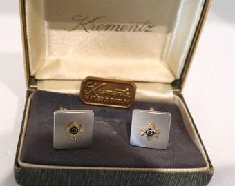 Vintage c60s 14k White Gold Filled Masonic Cufflinks Original Box Mason Insignia