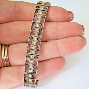 c1920s Antique Sterling Purple & Clear Stone Art Deco Bracelet Bangle Vintage