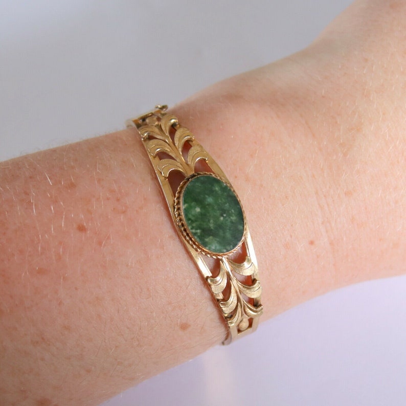 Vintage 12k Gold Filled Genuine Jade Bangle Bracelet c1960s | Etsy