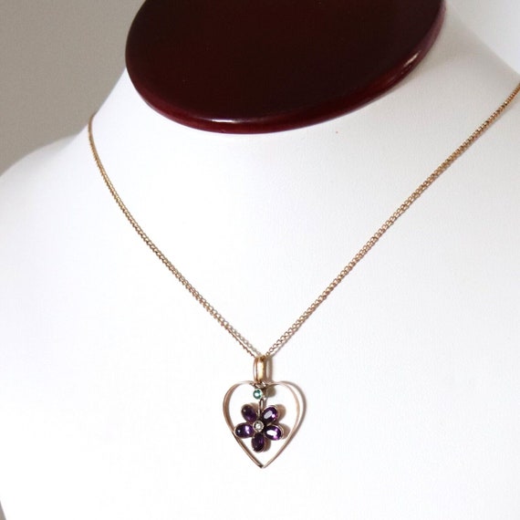 Vintage 12k Gold Filled Violet Heart Pendant Real… - image 8