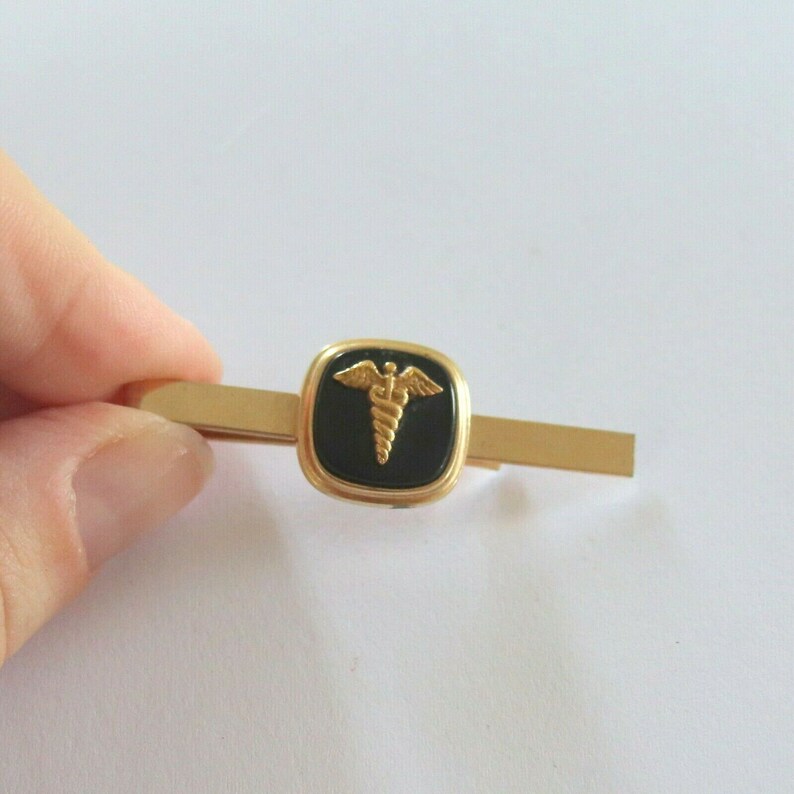 Vintage C1960s 14k Gold GF Onyx Caduceus Tie Pin Bar Doctor Nurse ...