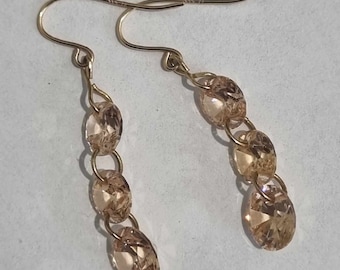 Vintage 14k c1990s Solid Gold Champagne Tourmaline Dangle Earrings Original Box