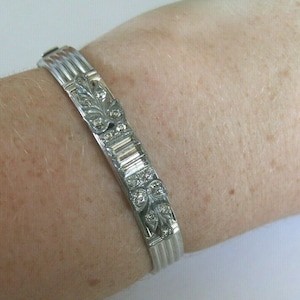 Antique c1930s Clear Stone Art Deco Bangle Bracelet Vintage Rhodium Chrome