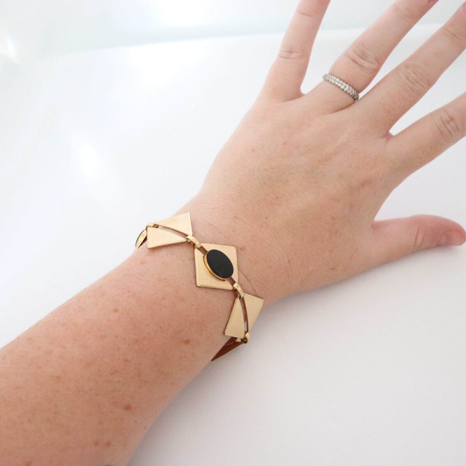 Vintage 12k Gold Filled Modernist Onyx or Jet Bracelet Vintage 12k Gold Filled Modernist Onyx or Jet Bracelet