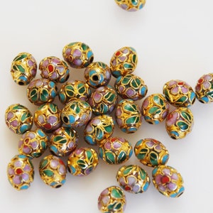 Cloisonne Gold Oval Beads 9 x 7mm (12) Vintage Chinese