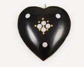 Black Horn Heart Pendants With Metal Inlays (2) - Large Hand Carved