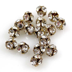 Rhinestone Crystal Gold Beads Balls 6mm - 6 beads