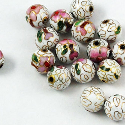 Green Cloisonne Round Beads Chinese Enamel Floral 8 10 & 12mm Etsy