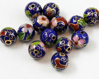 Cloisonne Cobalt Blue Beads (12) Chinese Navy 6, 8 & 10mm