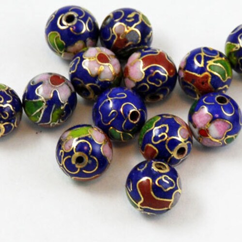 Blue Cloisonne Round Beads Chinese Enamel Floral 6 8 or 10mm Etsy