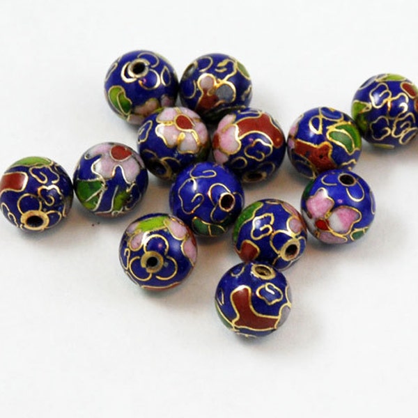 Cloisonne Cobalt Blue Beads (12) Chinese Navy 6, 8 & 10mm